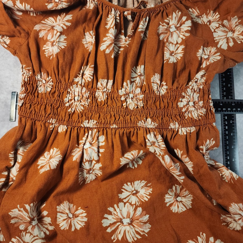 Madewell XL Linen Blend Floral Dress Puff Sleeve Smocked Waist Cottagecore - Picture 6 of 10